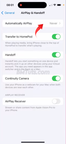 AirPlay & Handoff settings