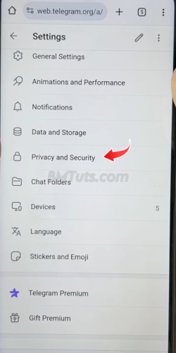 the “Privacy and Security” option