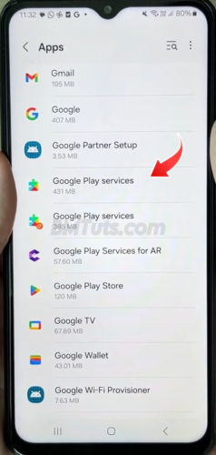 Google Play Services in the list