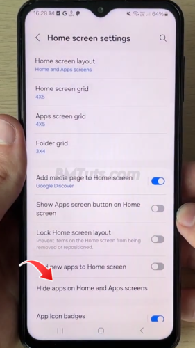 selecting “Hide apps”