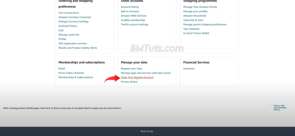 Screenshot showing Manage Your Data section